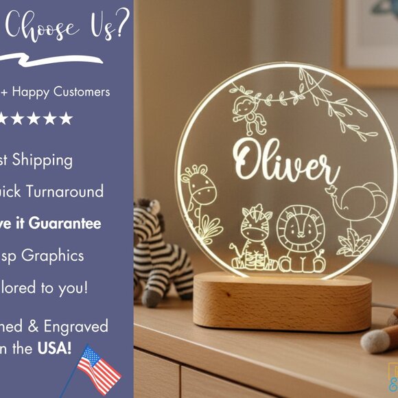 Safari Night Light – Personalized Lion, Giraffe & Monkey LED Lamp - Picture 4 of 8